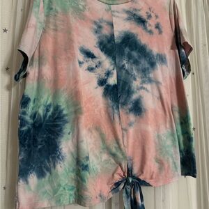 Wallflower Pink and Blue Tie-Dye Short Sleeve Top